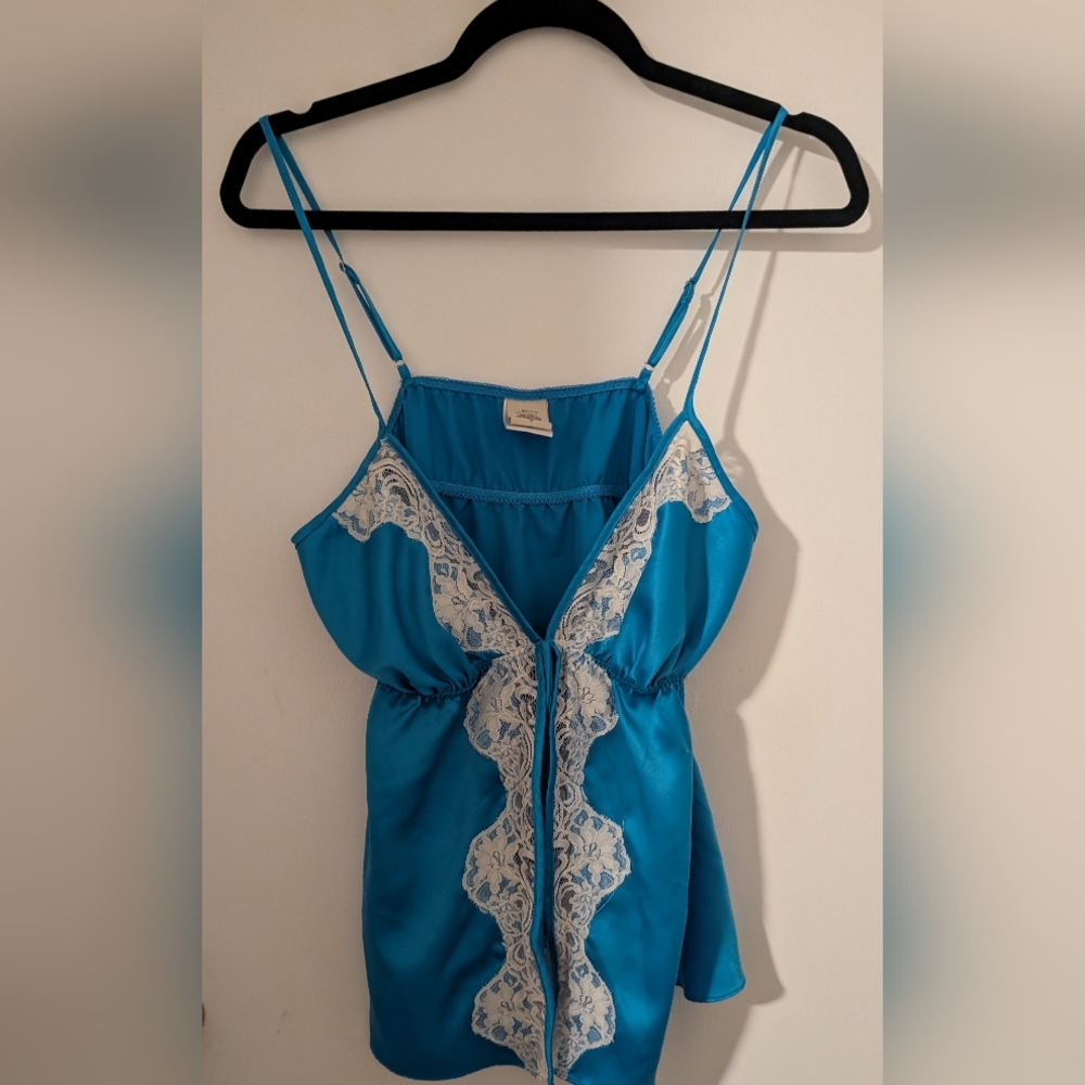Blue Lace-Trim Cami Top - Women's
